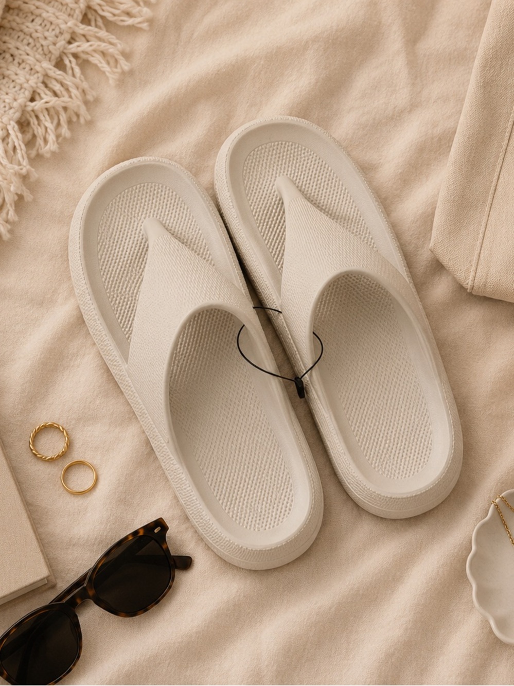 Neutral Beige Foam Flip Flop Sandals